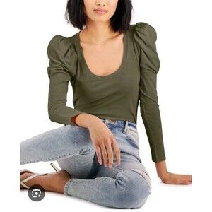 INC International Concepts Burnt Olive Puff Sleeve Top Size XL NWT